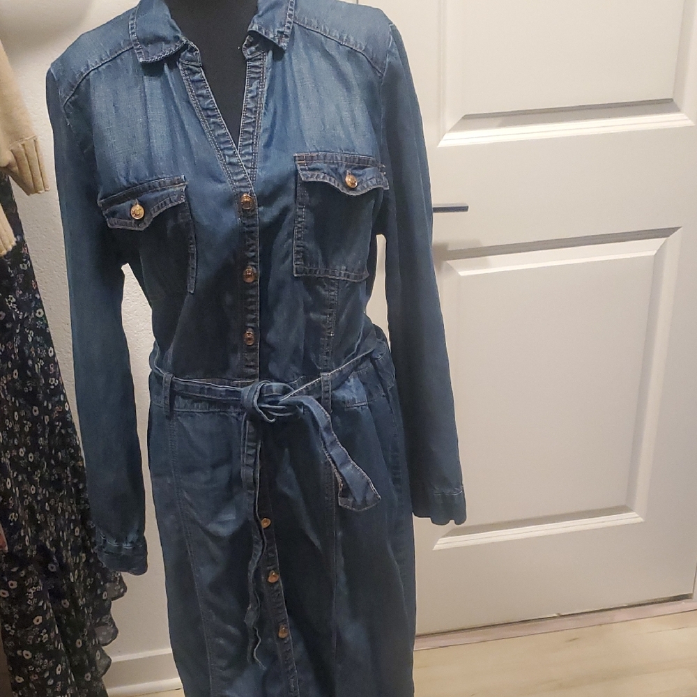 Chico's Blue Long Sleeve Denim Dress